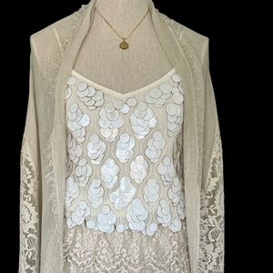 Beyond Vintage Cream Beaded Shimmer Sequin Camisole Size Medium